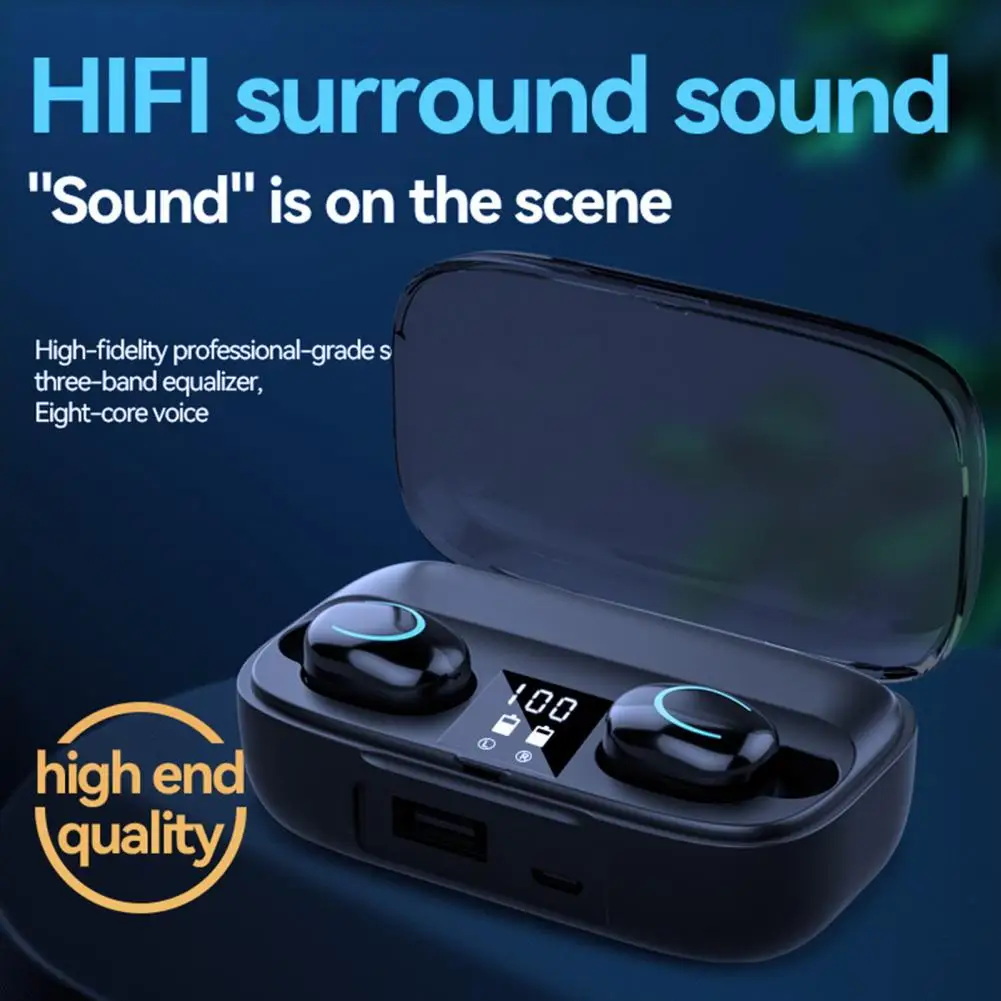 HQAi H2 TWS Bluetooth Earphones with Powerbank Build-in MIC Wireless 5.2 Gaming Headset Hi-Fi Sound Headphones Earbuds for all P