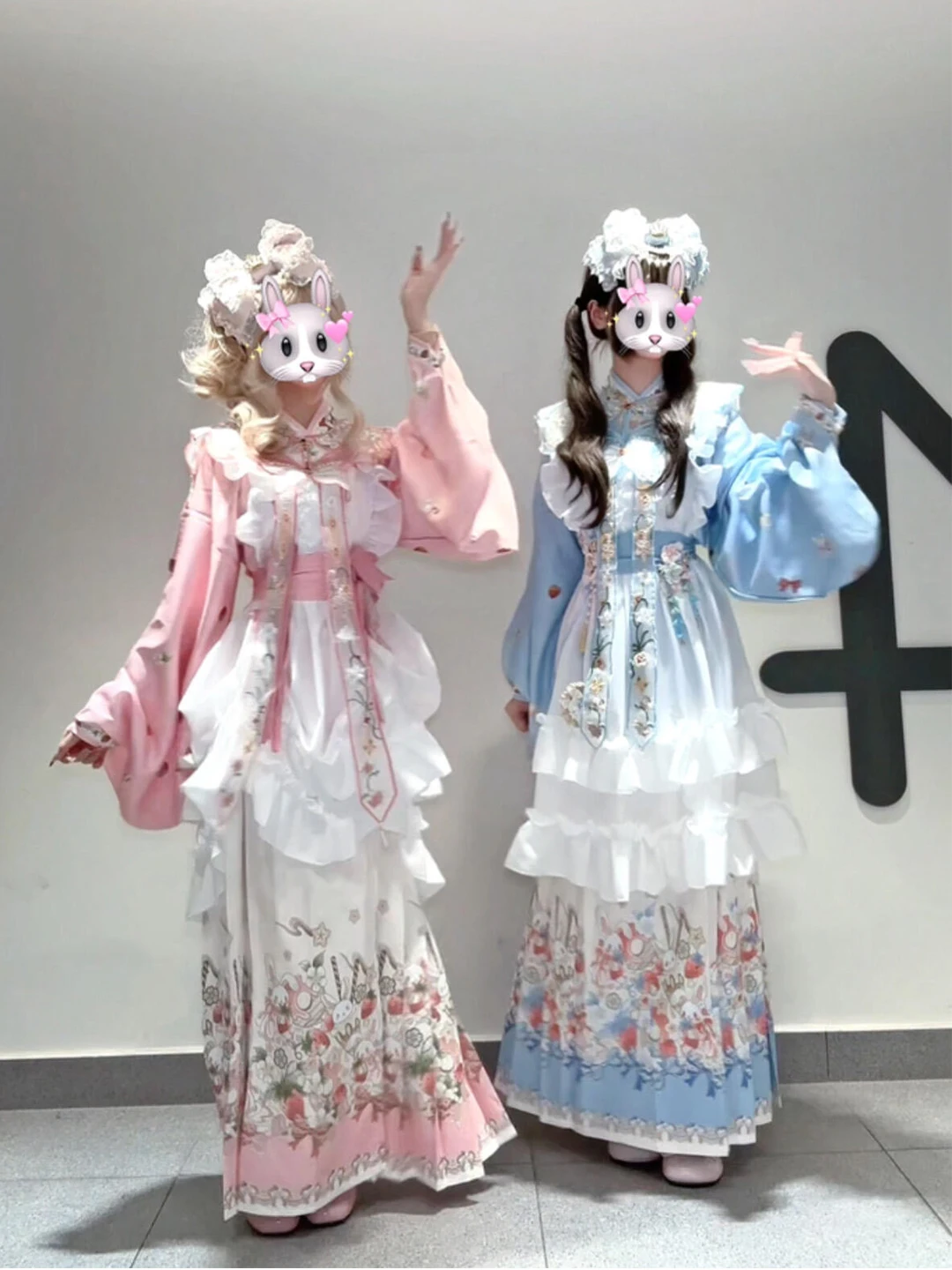 Lolita Hanfu Dress with Embroidered Cloud Shoulder Mandarin Collar Sleeve  Face Skirt for Women Traditional Chinese Costume