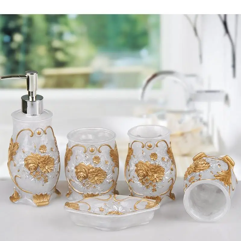 

5pcs/set Fashion Resin Bathroom Accessories Sets Soap dispenser wash cup Toothpaste Holders Products decor