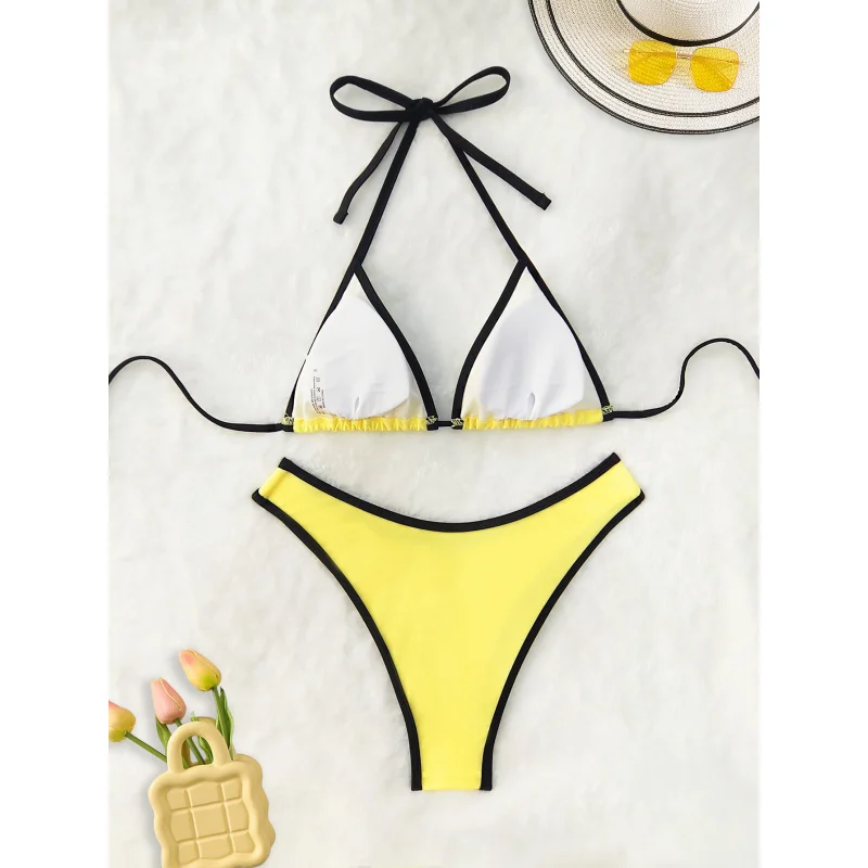 2025New Year's Halter Neck Tie Bikini Two-Piece Swimsuit Summer Beach Vacation for Women