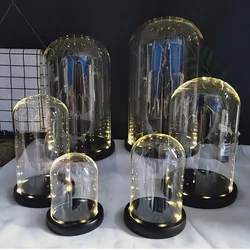 Blowing Crafts Home Decoration Eternal Flower Glass Cover with Warm White Light Dust Cover Ornaments Black Base Height 35cm