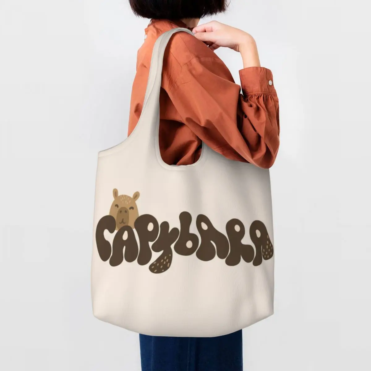 Custom Capybara Cute Popular Animals Shopping Tote Bags Reusable Groceries Canvas Shopper Shoulder Bag Photography Handbags