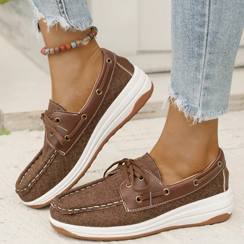 

Модные женские лоферы больших размеров на шнуровке, легкие нескользящие повседневные туфли с низким берцем, женская весенне-осенняя удобная прогулочная обувь