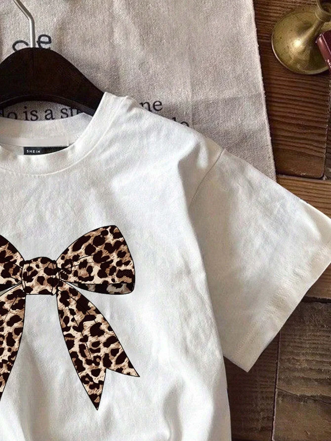 Leopard Bow Print T-shirts Summer Fashion Bowknot Decorative Pattern Casual Simple Girls Round Neck Tees Women Clothes