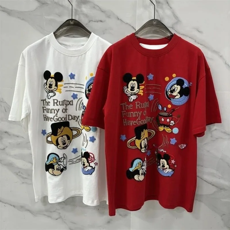 

Cartoon Mickey 3D Letter Printed Age Reducing Fashion Quick Drying Short Sleeved T-shirt, Men's and Women's Street Trendy Tops