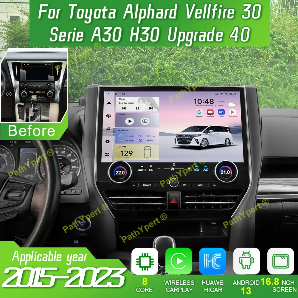 

16.8"2K Giant Screen Wireless Carplay For Toyota Alphard Vellfire 30 Serie A30 H30 Upgrade 40 2015-2023 Multimedia GPS WIFI BT