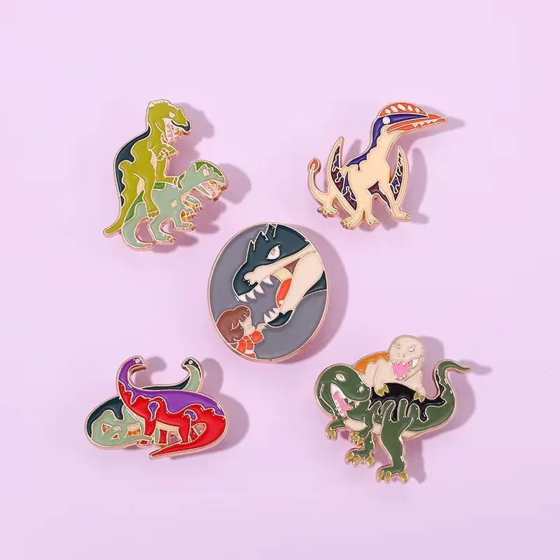 Ferocious Fangs Dinosaur Enamel Pins Metal Brooch Rex Pterosaur Triceratops Stegosaurus Badge Lapel Jewelry Gifts Free Shipping