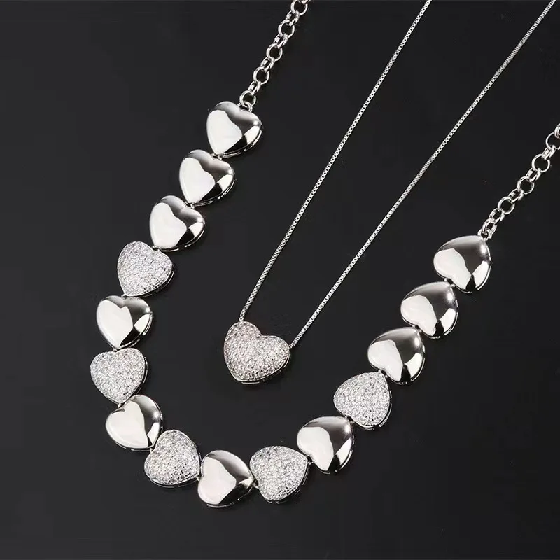 Jewelry Retro Heart-shaped Micro-paved Moissanite Splicing Necklace Clavicle Chain Stackable Style Exaggerated Cold Necklace