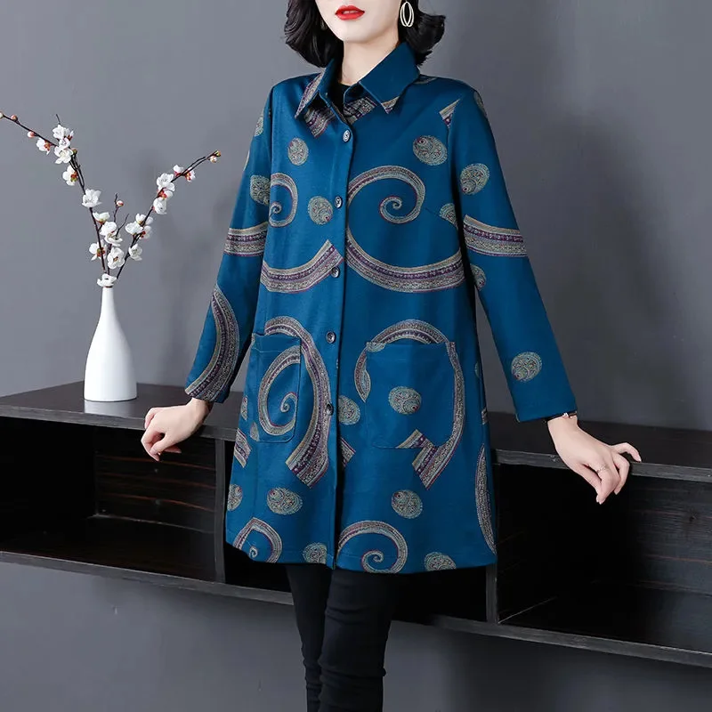 Y2K Spring Summer Mid-Long Casual Windbreaker 2024 New Chinoiserie Women's Clothes Outerwear Fashion Printing Trench Coat Female