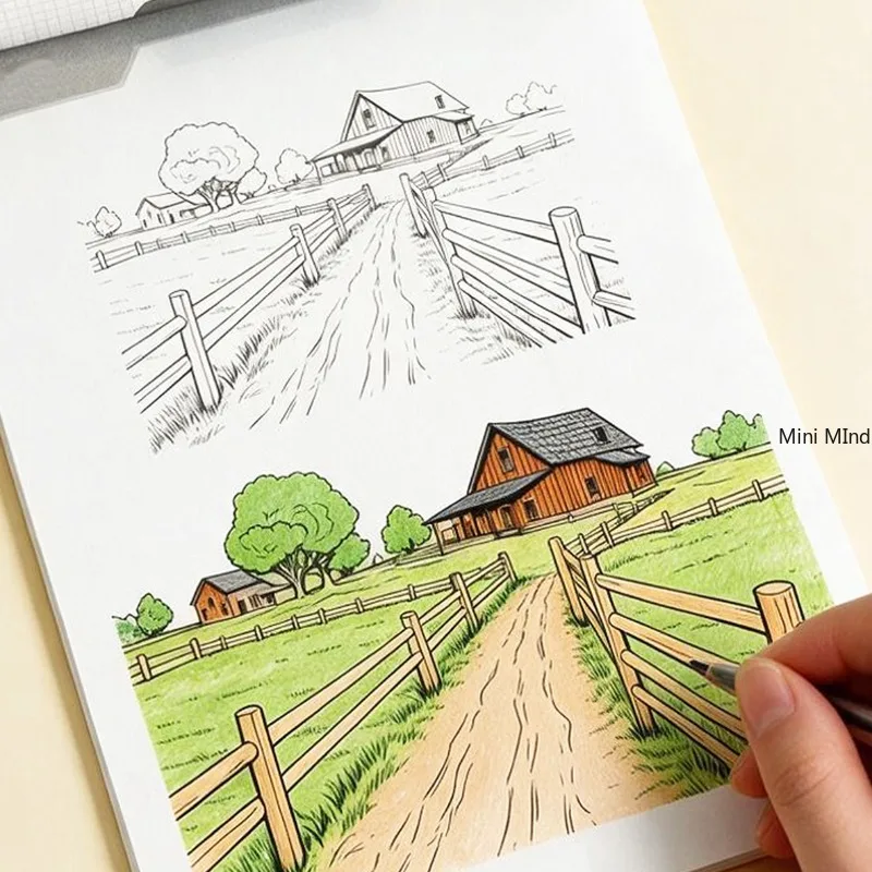 A Step-by-step Coloring Book for Landscape Architecture, A Line Drawing Brochure for Ancient Architecture Style with 24 Patterns