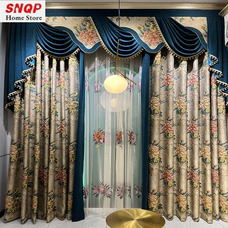 

European Embossed Thickened Spliced Blackout Luxury Curtains for Living Room Bedroom Home Decoration Villa Custom Windows Dining