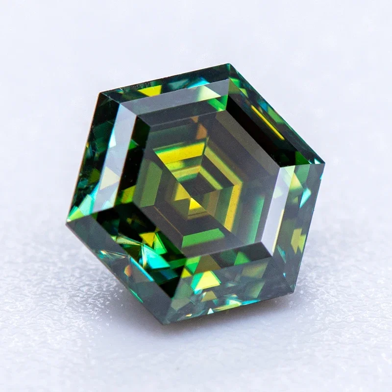 Moissanite Hexagon Shape Special Cut Natural Yellow Green Color Charms Beads for DIY Jewelry Pendant Making with GRA Certificate