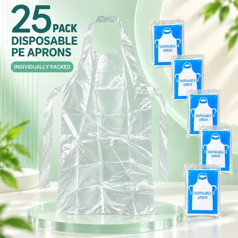 25PCS Disposable Apron PE Dining Waterproof and Oil Proof Apron Christmas and Halloween Party Supplies Portable Apron