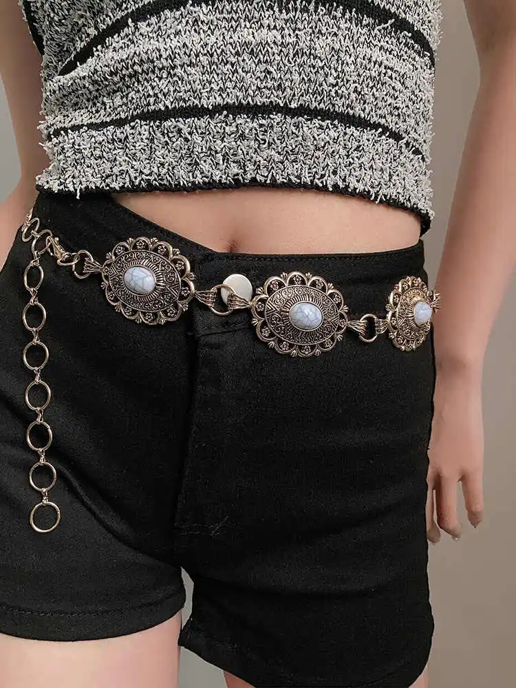 1pcs Women\'s Korean Version Ins Retro Decorative Metal Thin Waist Belt Chain Unique High-End Ethnic Wind Fashion Belt Suitable f