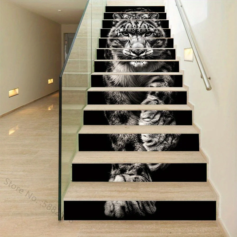 Tiger Natural Landscape Moisture Resistant Stair Sticker Self-Adhesive Waterproof Glitter Design Marble Sea Decorative Stickers