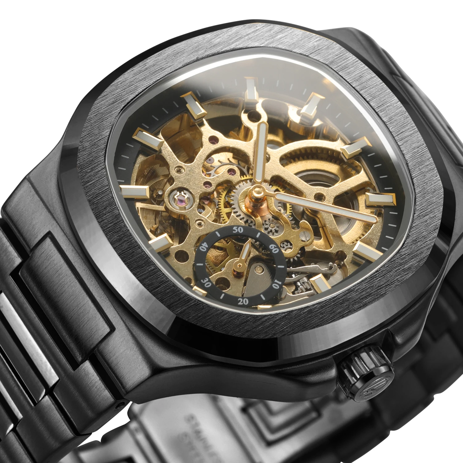 

Forsining Fashion Square Skeleton Automatic Watch for Men Small Dials Luminous Hands Stainless Steel Strap Business Mens Watches