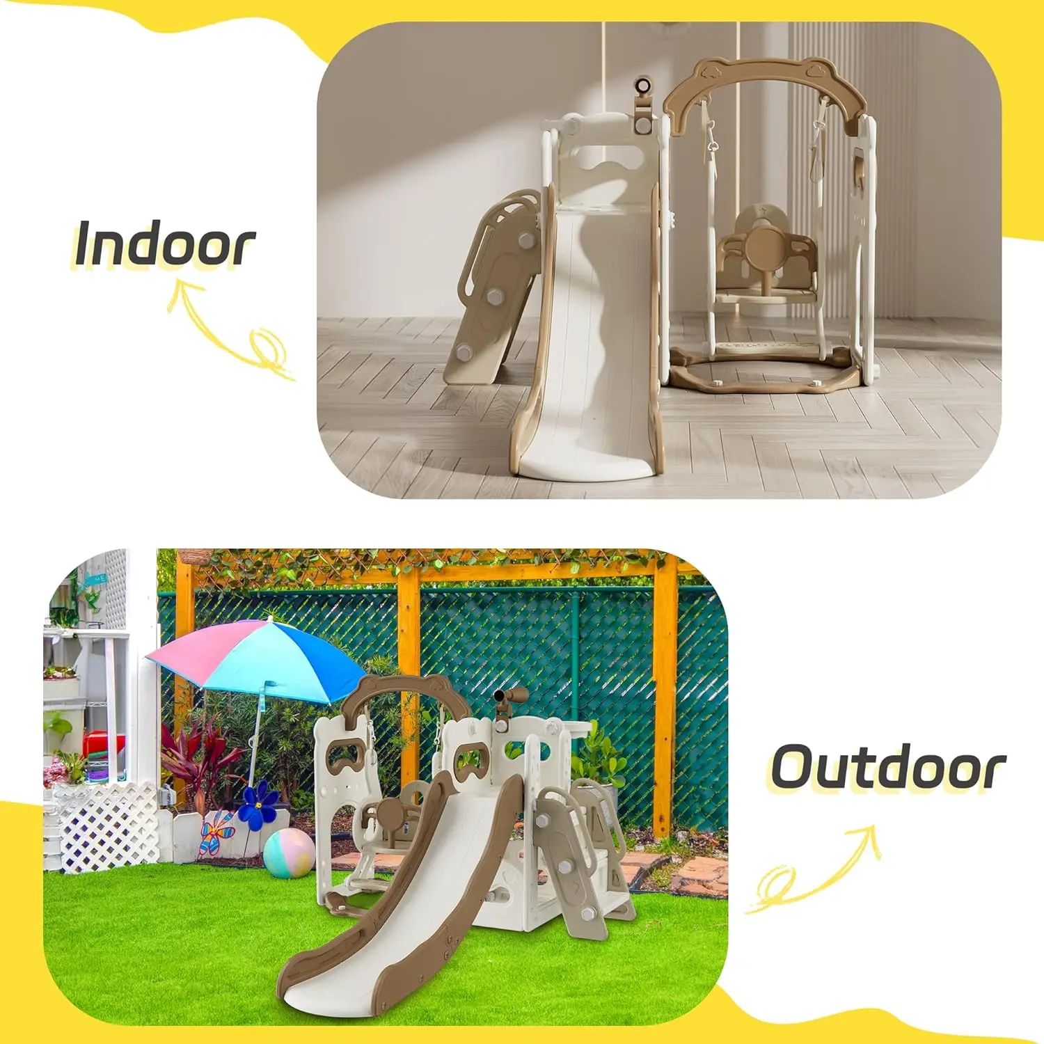 Kleinkind-Rutsche und Schaukel-Set für Kleinkinder im Alter von 3–5 Jahren, Baby- und Kinderrutschen mit Basketballkorb, Teleskop, Outdoor-Indoor-Rutsche, Treppenspiel