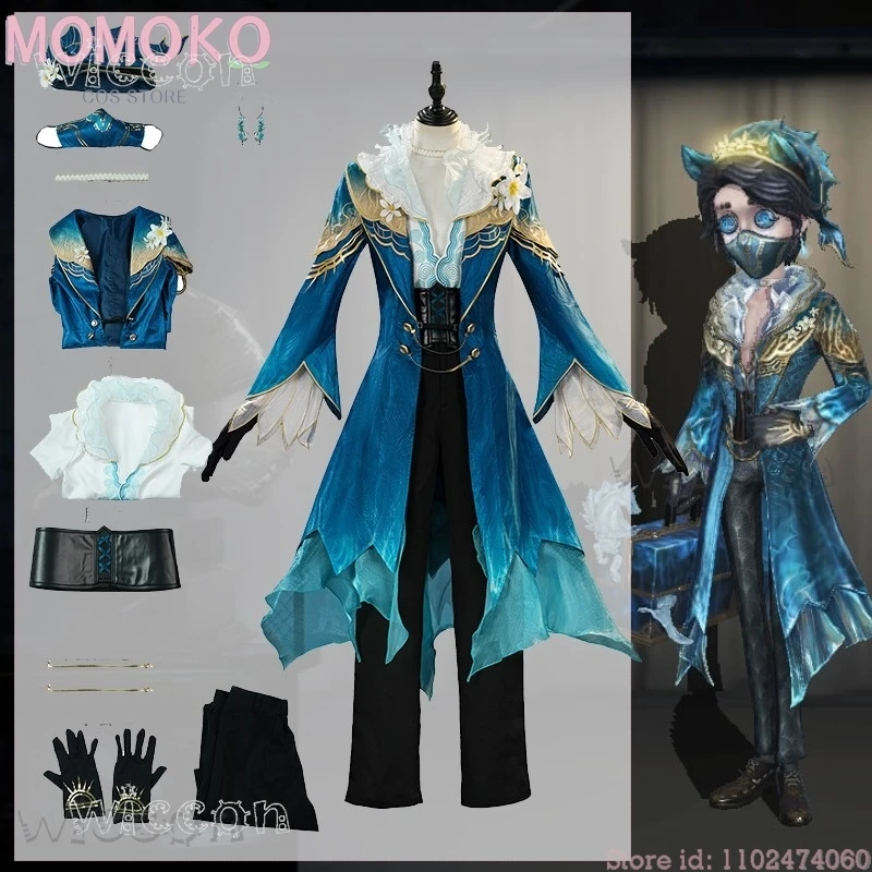 Identity V Aesop Carl Embalmer Cosplay Costume Wig Halloween Fancy Court Style Blue Outfit Full Set Trench Coat Game Party