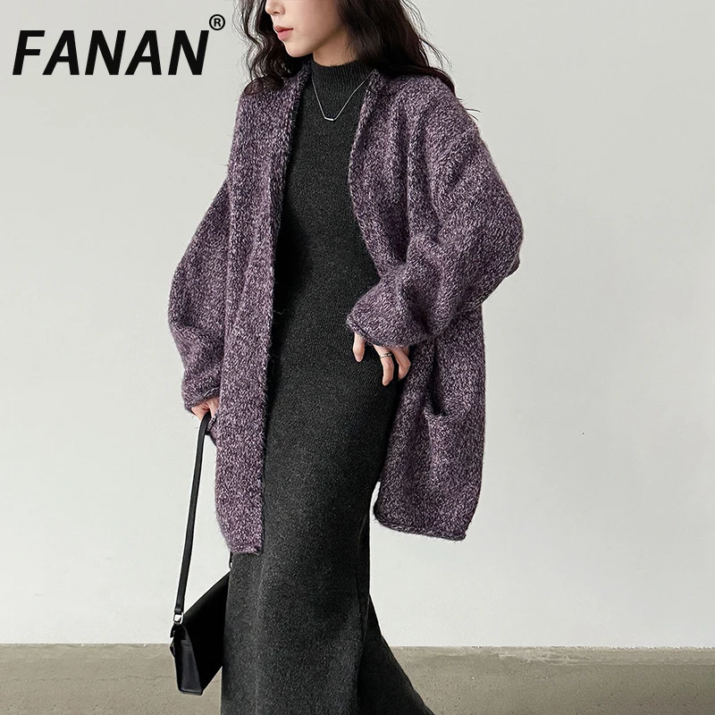 

FANAN офисный женский кардиган, вязаный свитер для женщин, дизайн с карманами, толстые теплые шерстяные пальто, женские куртки, новинка зимы 2023 г.