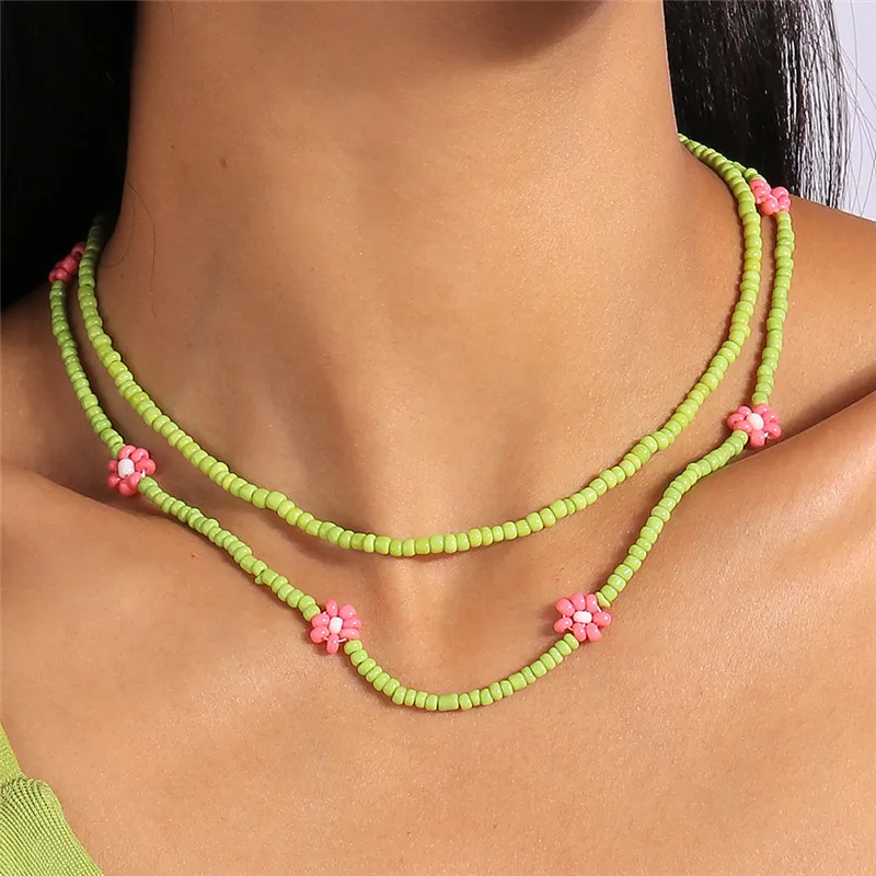 Sommer Boho Korea Schöne Blumen Samen Perlen Halskette Aussage Kurzen Kragen Choker Halskette für Frauen Urlaub Schmuck Geschenke – Detail 3