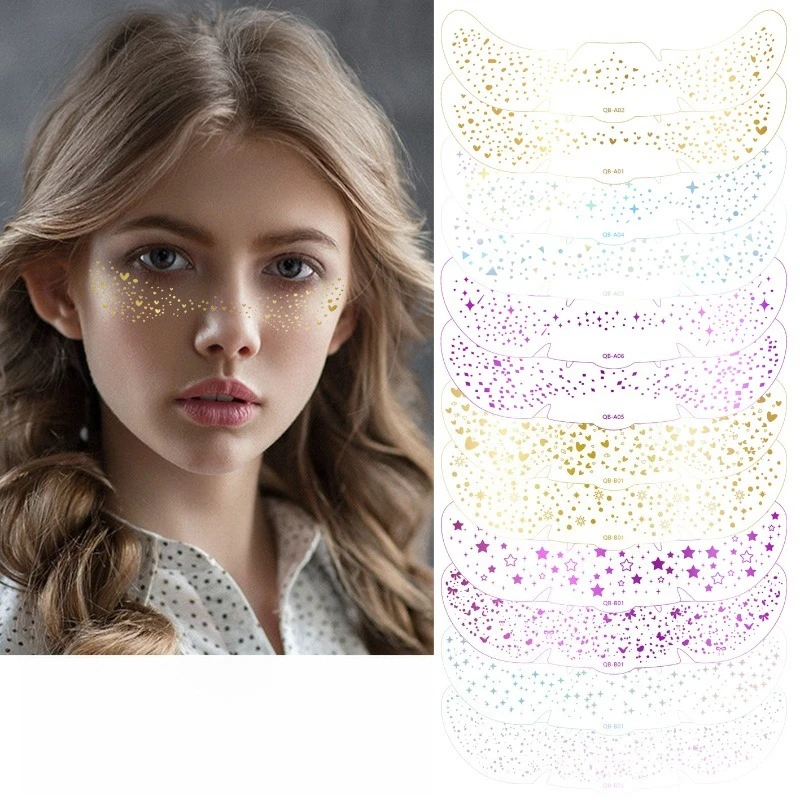 Фото Временные тату-наклейки с блестками для лица: имитация веснушек, для вечеринок, Хэллоуина, Рождества, фестивалей, косметический декор