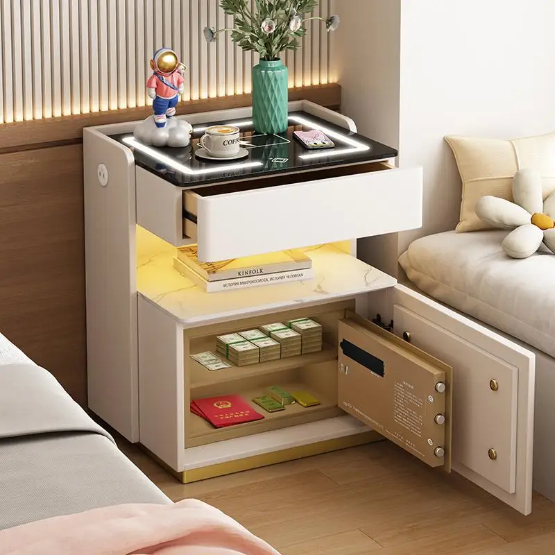 Modern Smart Bedroom Bedside Table Safe Box Integrated Home Anti-theft Multifunctional Wireless Charging Fingerprint Lock