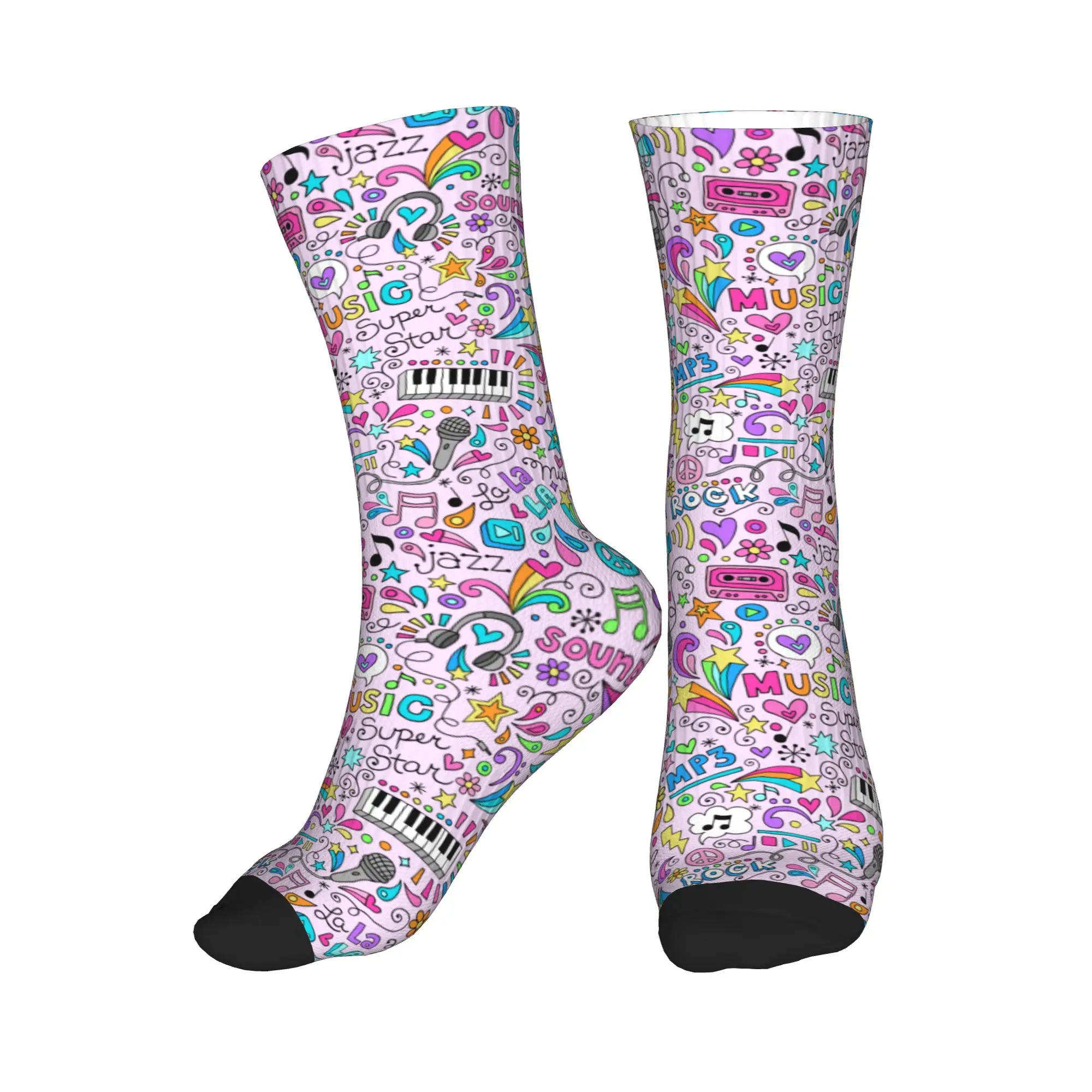 

Забавные носки с принтом музыкальных нот для женщин и мужчин, эластичные, на лето, осень и зиму, укороченные носки