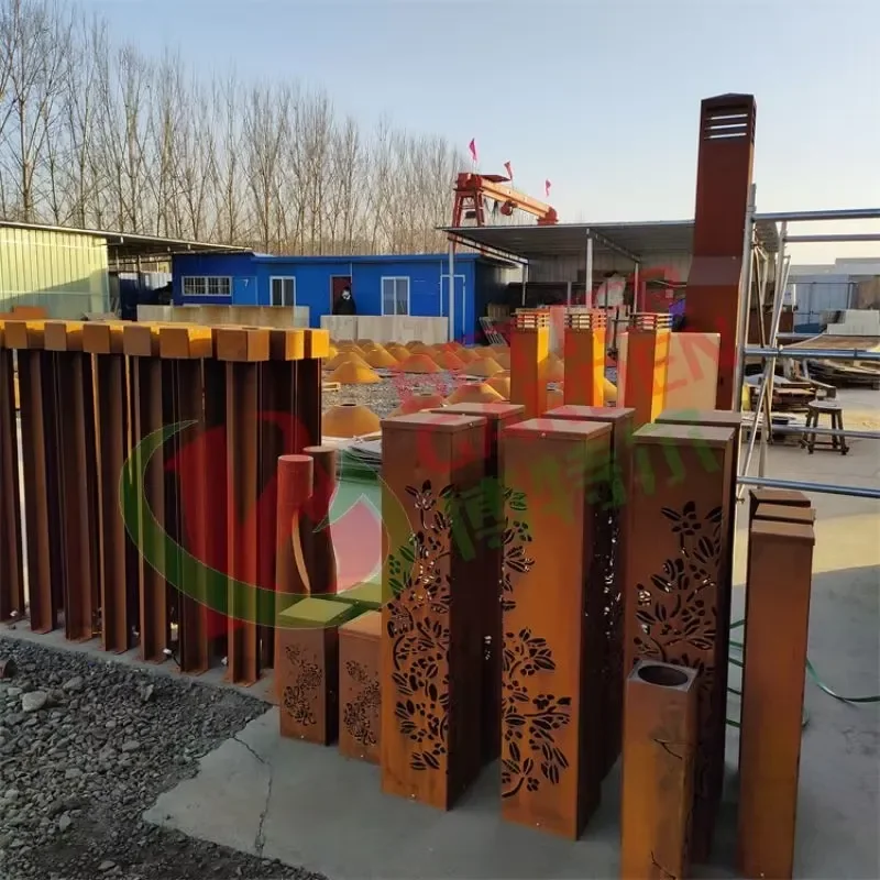 Bollard Light Outdoor Commercial Garden Outdoor Corten Steel Light Box square