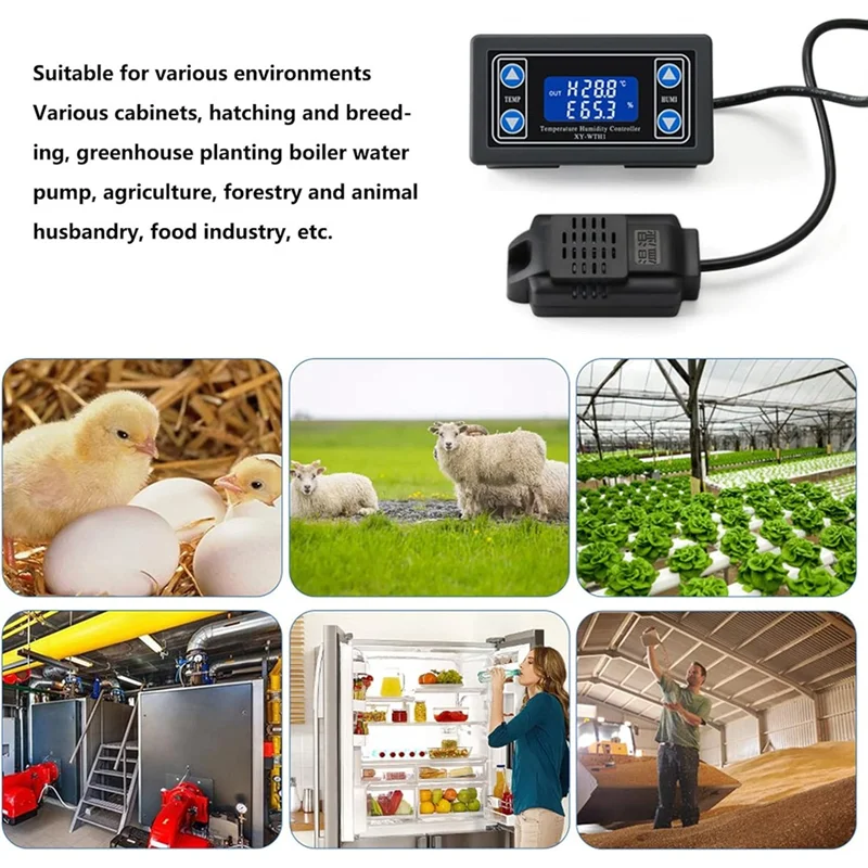 ABUG-XY ‑ WTH1 Digital LCD Temperature Humidity Controller Indicator For Incubation Breeding Greenhouse,Automatic Thermostat