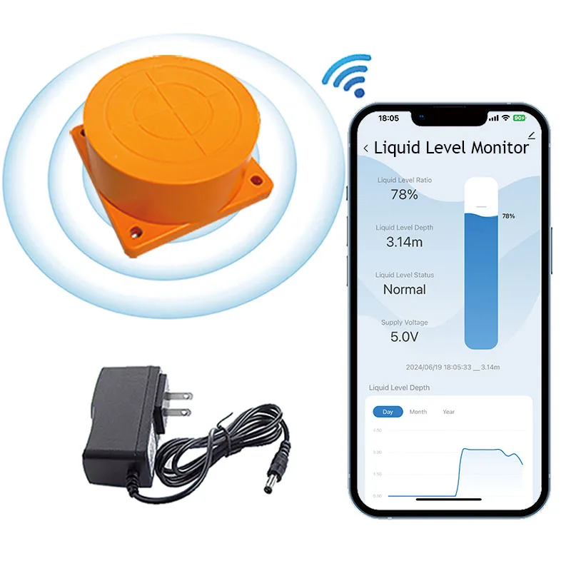 ME201W Tuya App Mobile Ultrasonic Wireless Water Fuel Diesel Alarm Indicator Measure Remote Flow Water Level Sensor