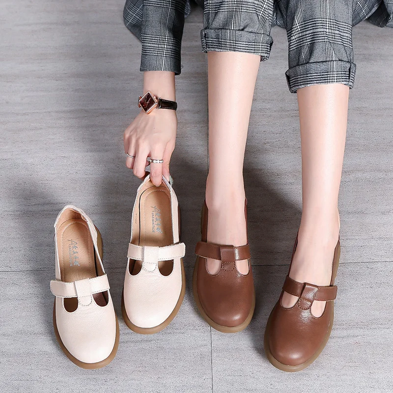 Middle Heel Mother Shoes Leather Soft Soles Comfortable Small Leather Shoes British Style Large Size Thick Heel Casual Shoes 41