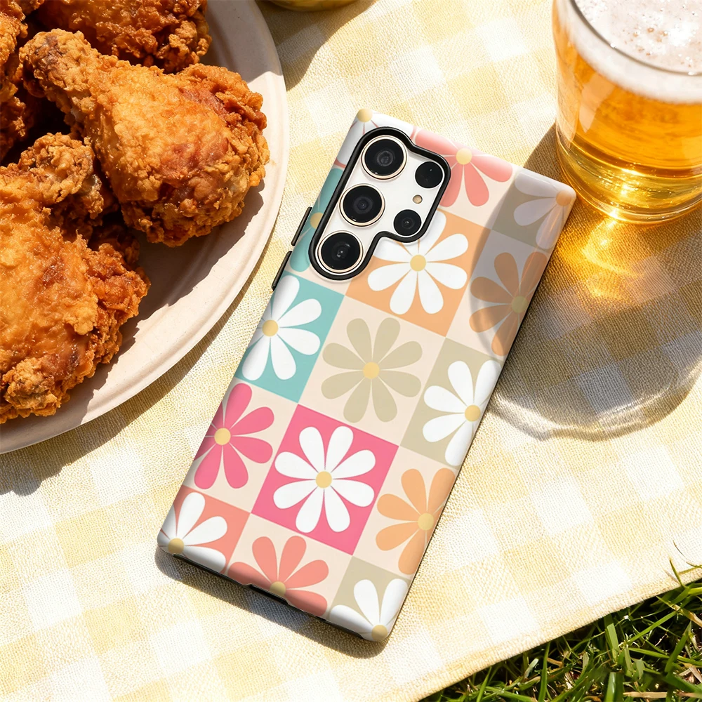 حافظة هاتف مرقعة على شكل زهور لهاتف سامسونج جالاكسي S25 Ultra S24 S23 Ultra Plus غطاء خلفي لامع بطبقة مزدوجة