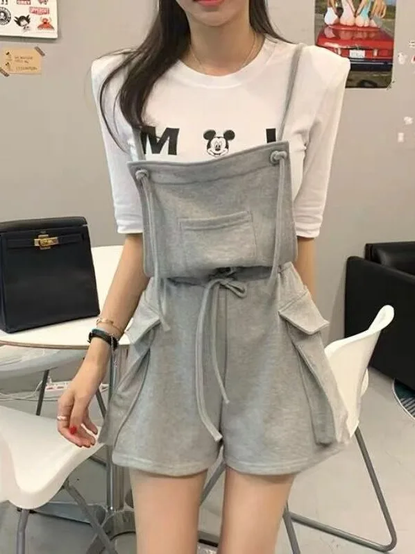 Korean Style Drawstring Waist Wide Leg Short Pants Simple Elegance Loose Fit Women's Fashion Casual Spring Autumn Winter