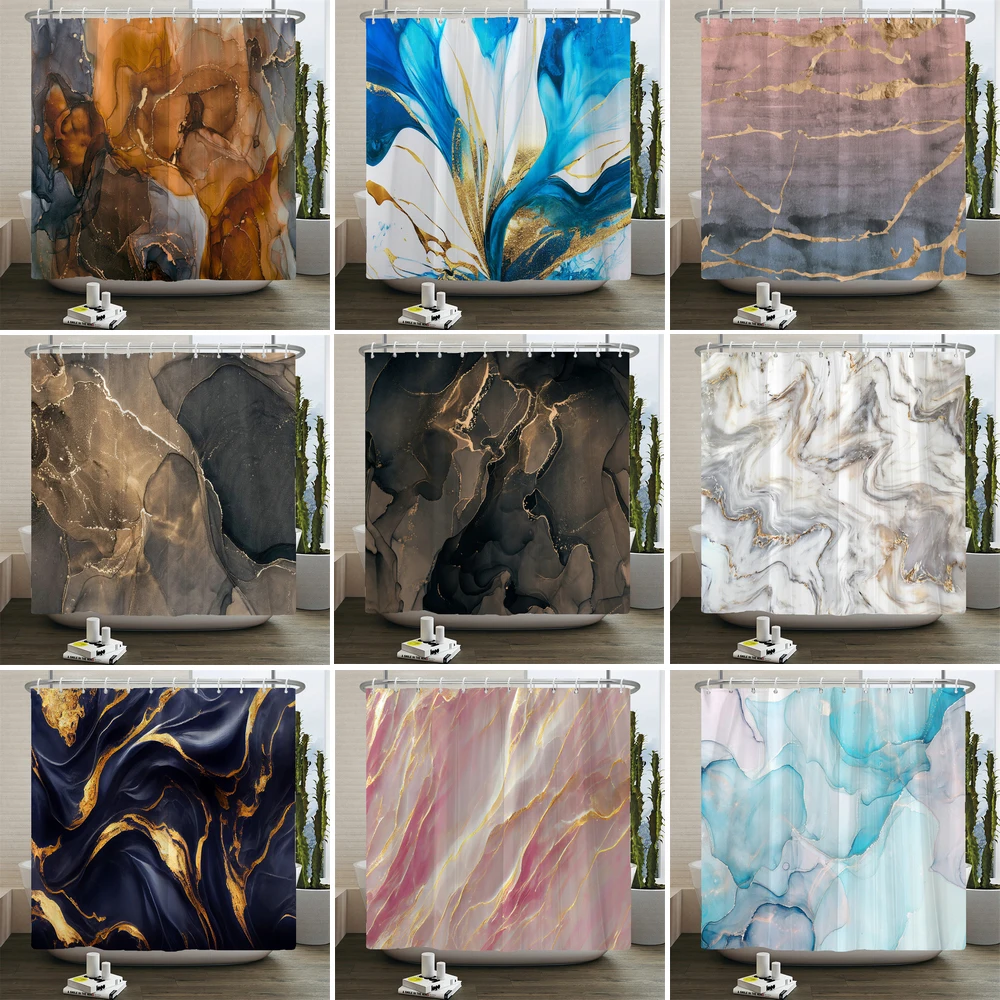 Gradient Marble Ink Texture Shower Curtain Waterproof Abstract Paint Colorful Bath Curtain Home Bathroom Decor Curtain With Hook