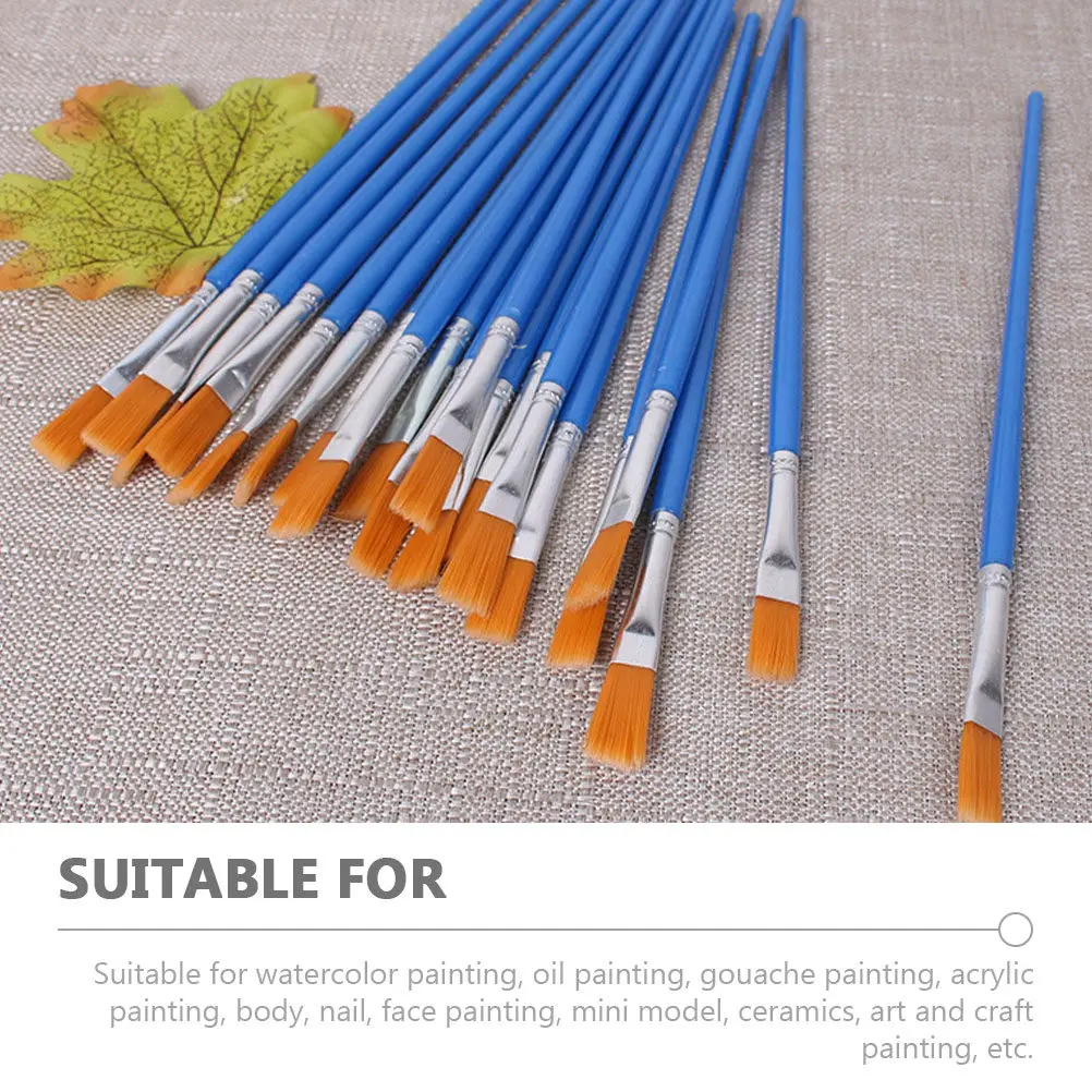 30Pcs Nylon Watercolor Painting Brushes Flat Synthetic Hair Paintbrush Set for Gouache Acrylic Oil Body Nail Face Art