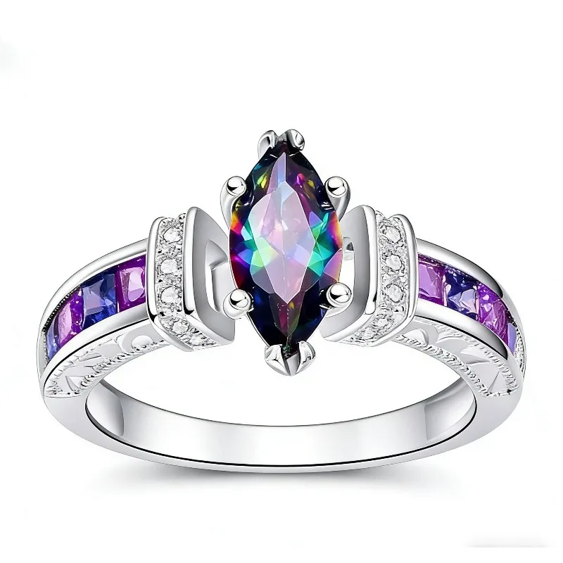 

Dreamy and Colorful Diamond Zircon Ring, Light Luxury, Fashionable, Personalized, Ladies' Party, Date, Eye catching Jewelry Gift