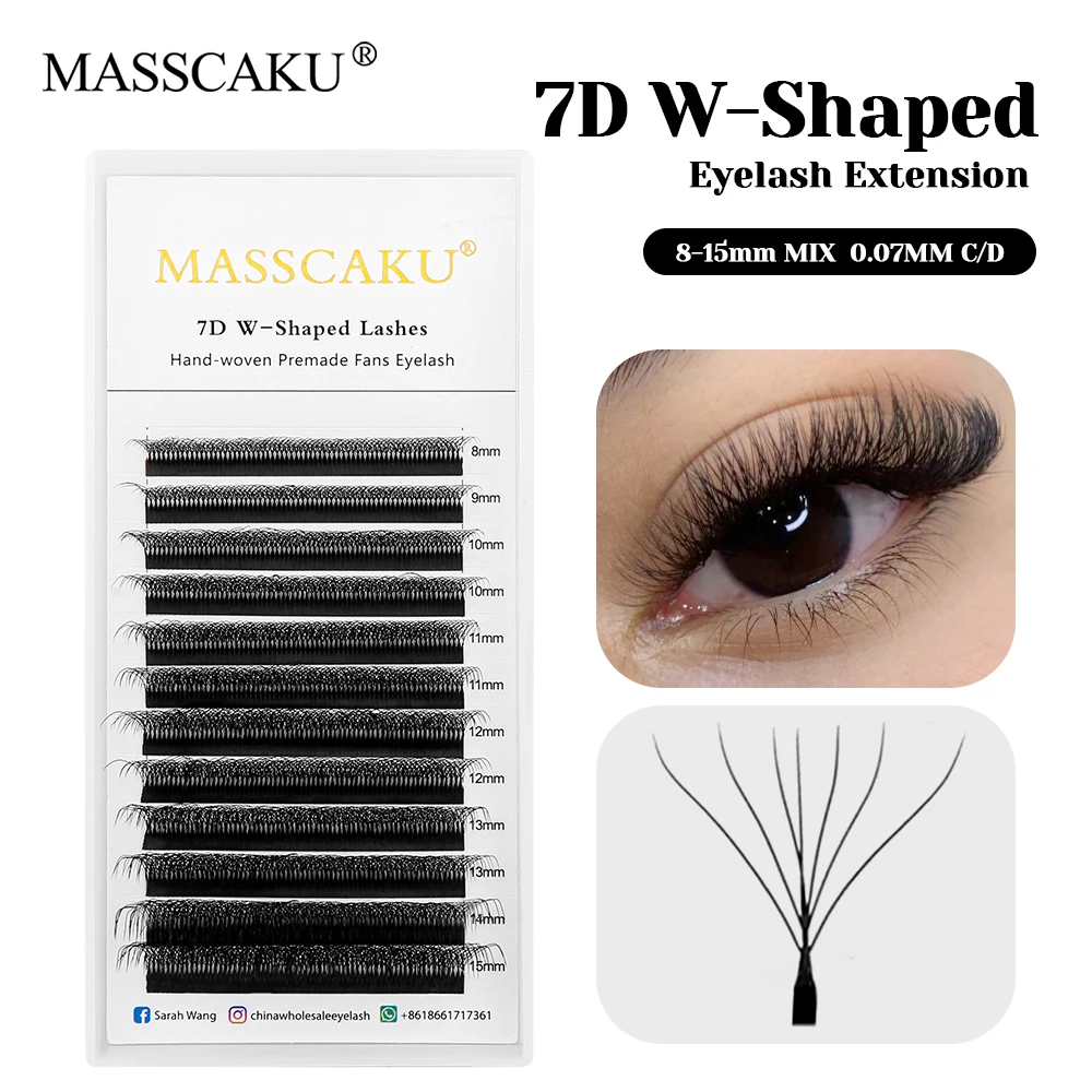 

MASSCAKU Long-lasting Korean PBT Fiber 3D/4D/5D/6D W Shape Eyelash Individual Handmade Matte Deep Black Russian Volume Lashes