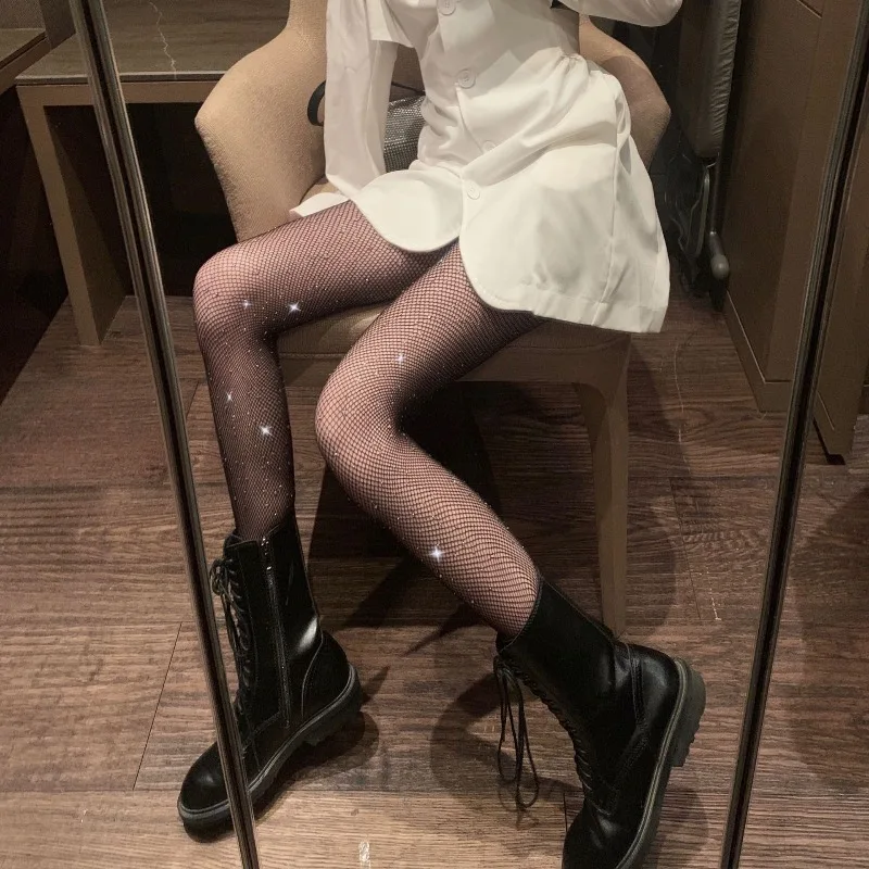 Women's Slim Fit Rhinestone Mesh Nylon Shiny Long Stockings Summer Mesh Diamond Pantyhose Sexy Fashion Shiny Mesh Long Stockings