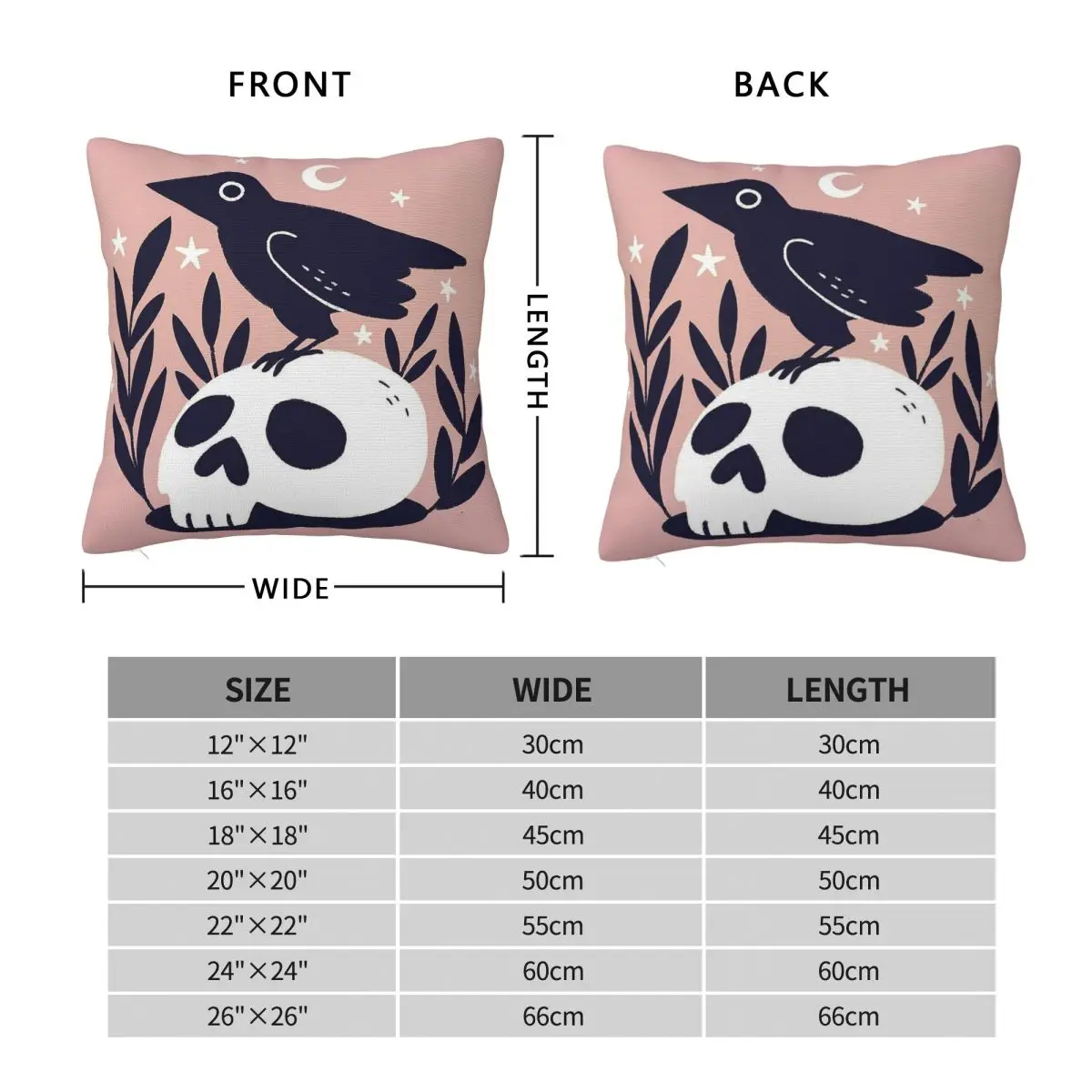 Skull Bird Crow Raven Square Pillowcase Polyester Linen Velvet Pattern Zip Decorative Pillow Case Sofa Seater Cushion Cover