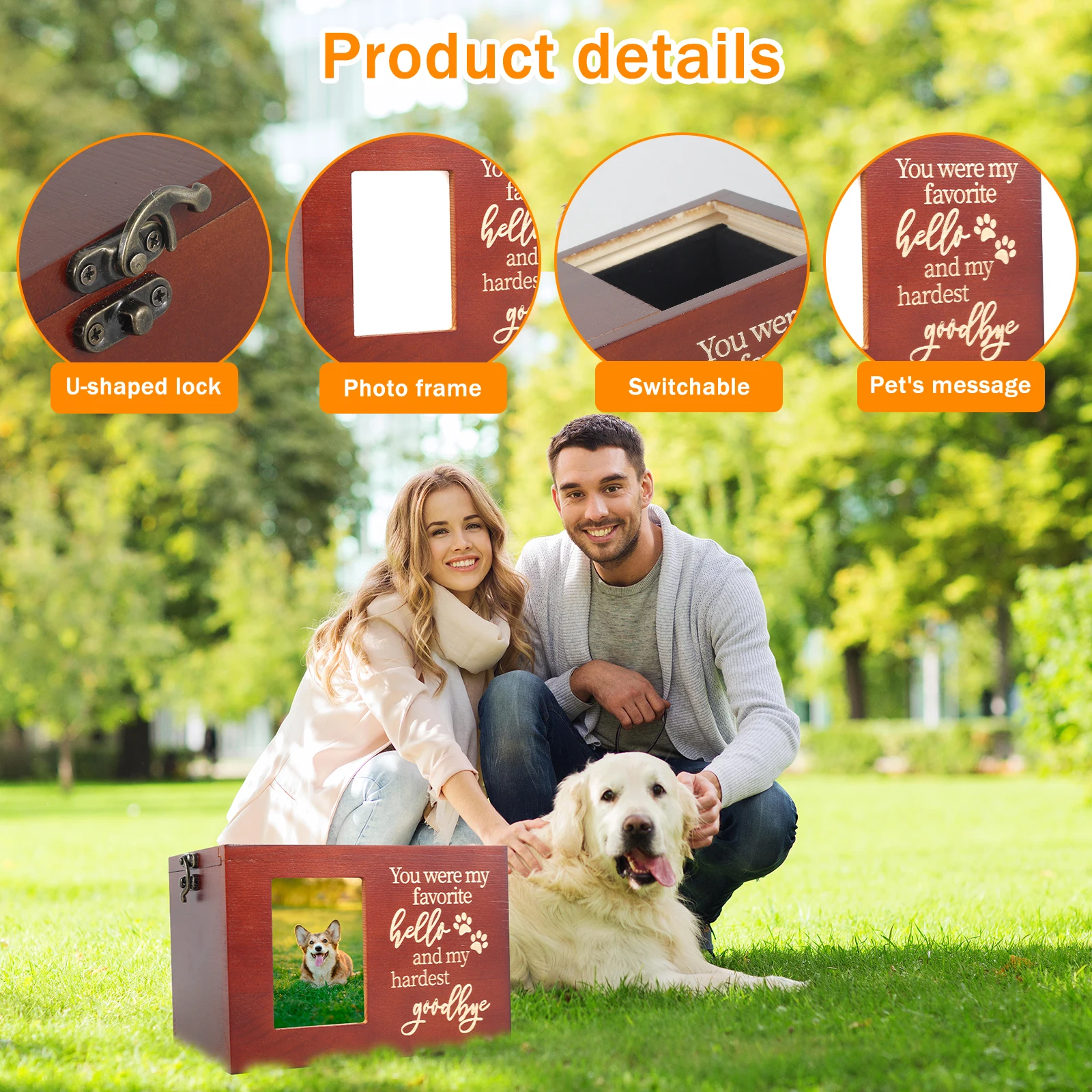 Urna conmemorativa para mascotas para cenizas de perros o gatos con marco de fotos Urna de madera para perros Urna para mascotas personalizada Caja de memoria de recuerdo conmemorativo para mascotas con