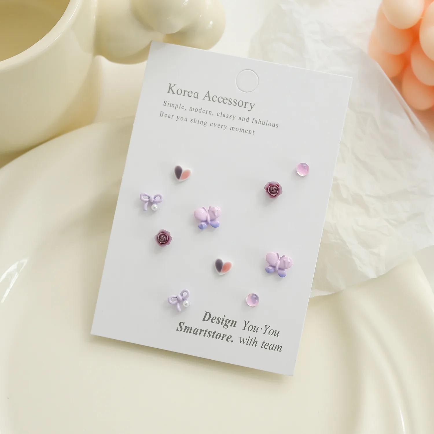 5 Pairs S925 Silver Needle Zinc Alloy Earrings Set Flower Bow Heart Shape Cute Fresh Sweet Earrings For Women Jewelry Gifts