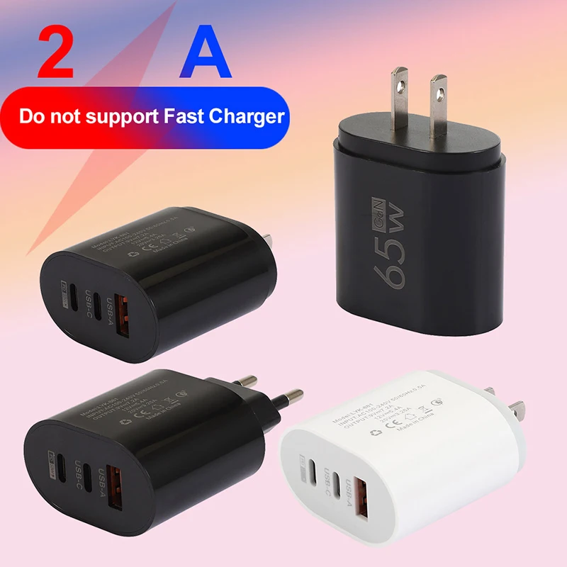 65W USB C Fast Charging 3 Ports Quick Charger 3.0 Mobile Phone Adapter For IPhone 15 Xiaomi Samgsung Portable Wall Charger