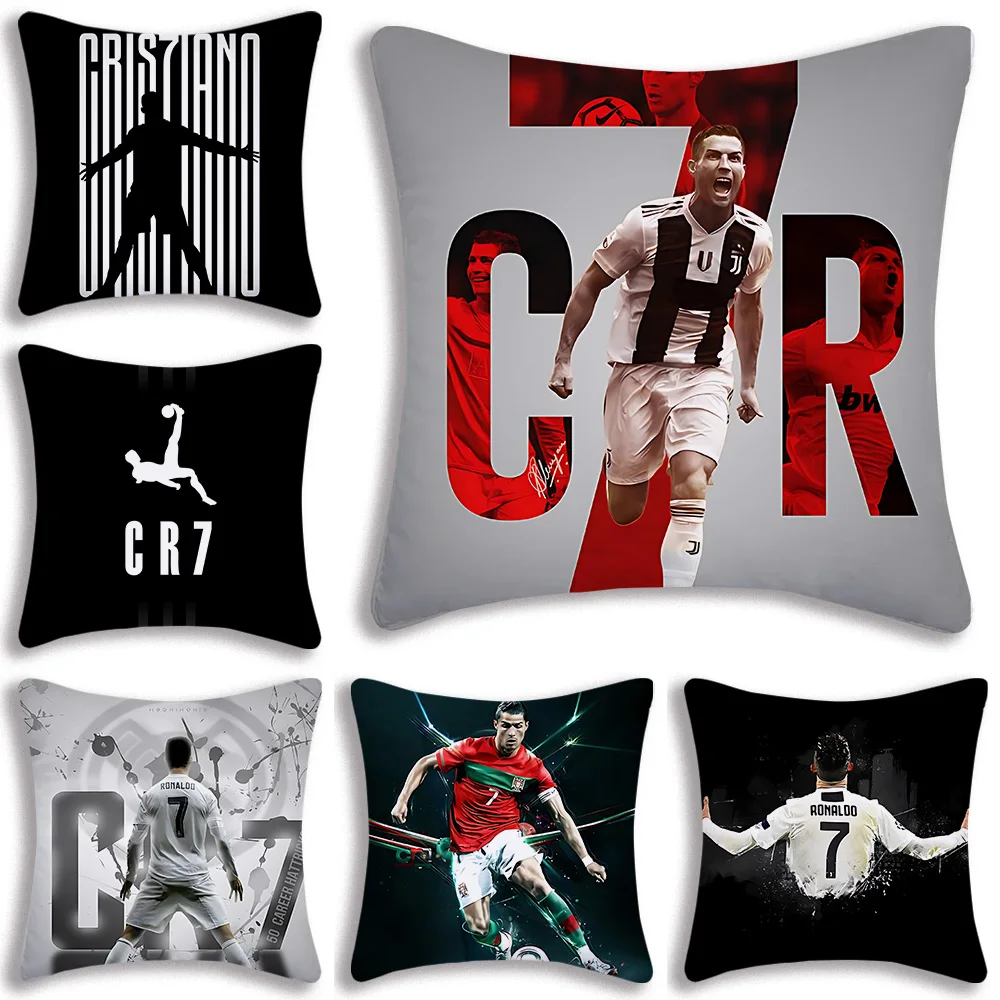 Football Pillow Covers Cartoon for R-Ronaldos CR7 Sofa Decorative Home Double-sided Printing Short Plush Cute Cushion Cover