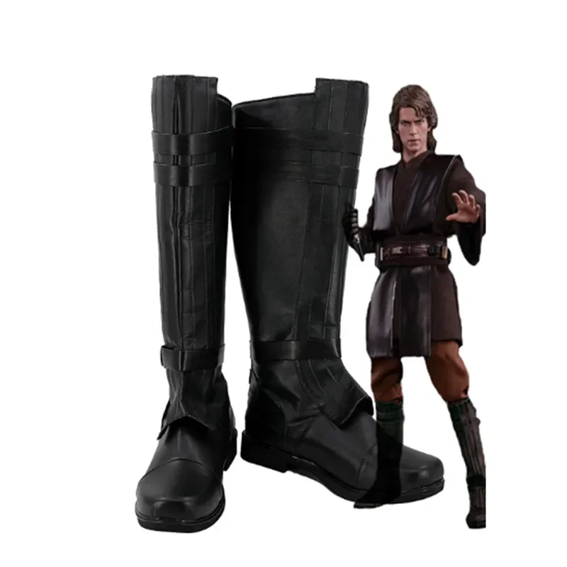 Anakin sky-wal-ker botas de cosplay, zapatos de cuero, accesorios de cosplay, zapatos de tacón alto para fiesta de Halloween para hombres y mujeres