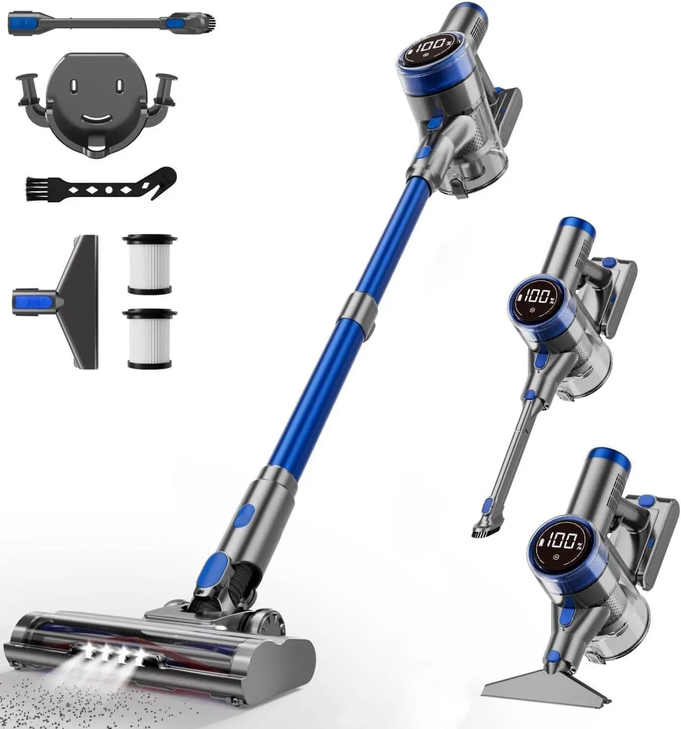 Cordless Vacuum Cleaner 480W 45Kpa Home Self Standing Stick Vacuum Led Display Anti Tangle Wall Mount Charging 8 In 1 Lightweigh