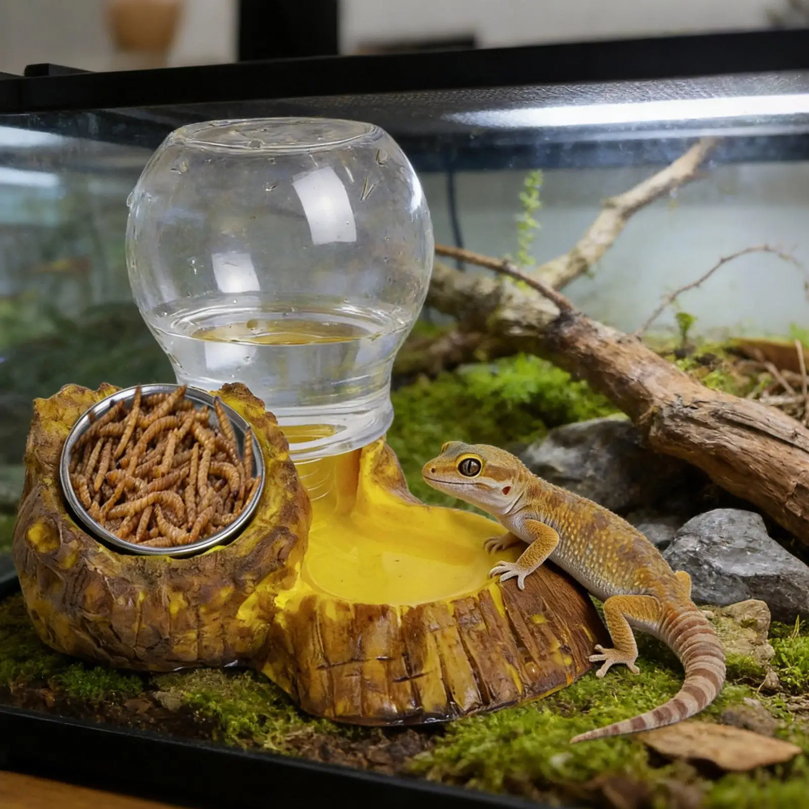 Automatische Wasserschale für Reptilien, wiederverwendbarer Behälter, kreative Futterstation, Ornament, Trinkwerkzeug für Schlangen, Schildkröten