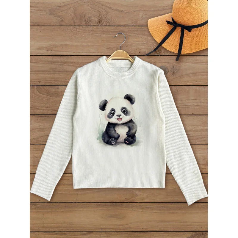 

Panda birds print women's knit cardigan, warm loose round neck long sleeves,suitable everyday wear in autumn winter
