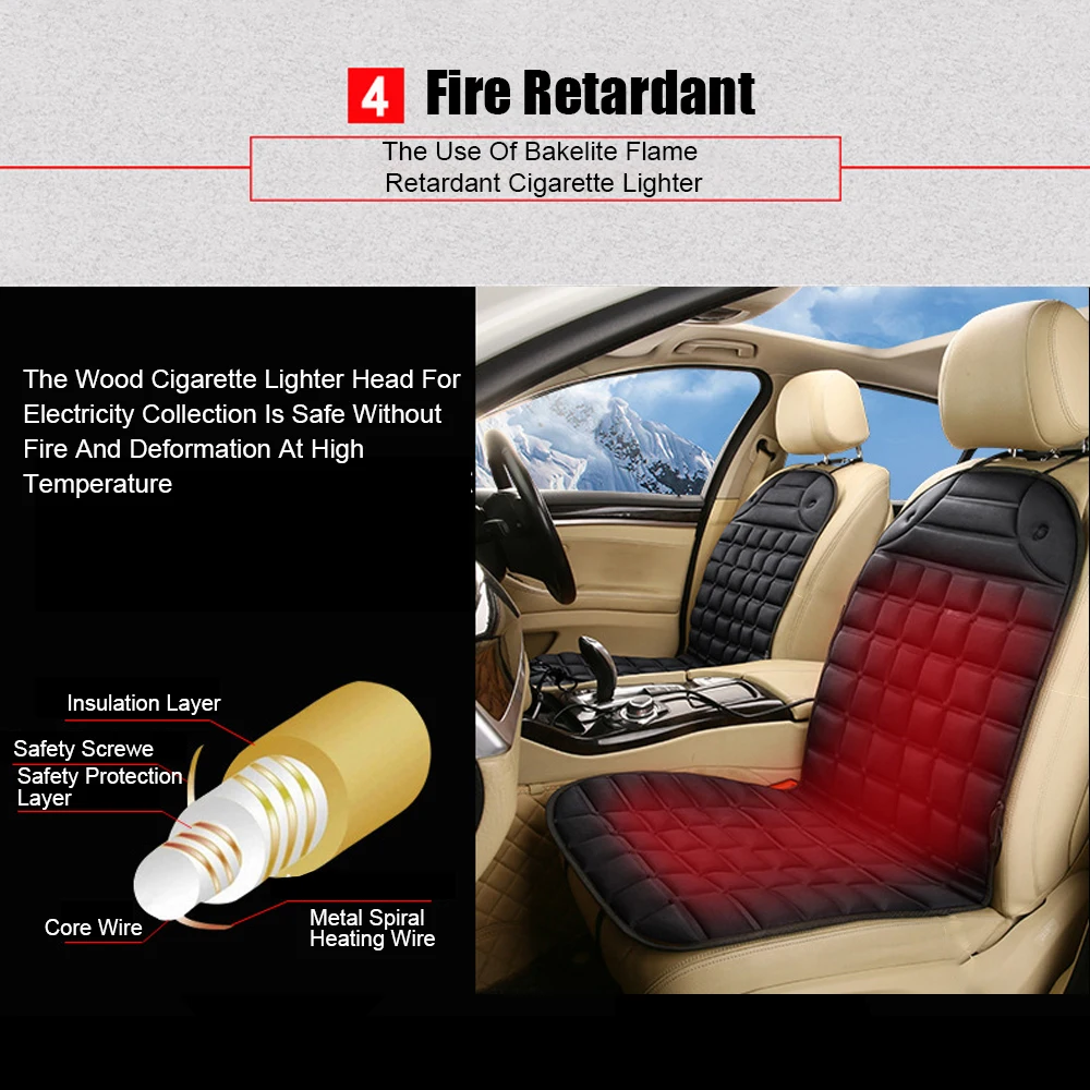 Calentador de asiento eléctrico de 12V, cojín para asiento con calefacción, accesorios para automóvil, funda para cojín para asiento de coche con calefacción, cojín para el hogar de invierno