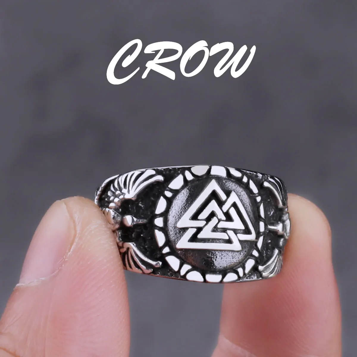 Simple Viking Raven Stainless Steel Men's Ring Odin Retro Trend Punk Triangle Amulet Jewelry Wholesale