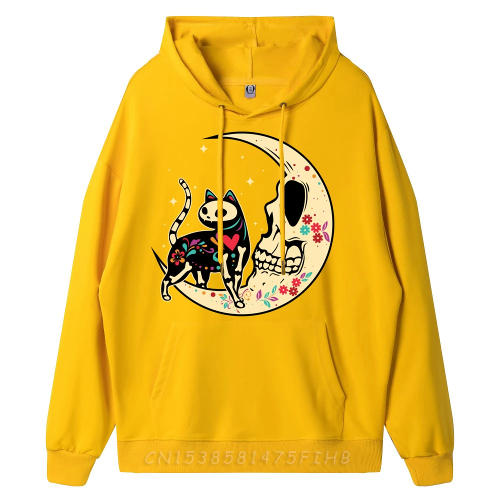 Cat Moon Mexican Souls Day Of Dead Dia De Los Muertos Floral Mens Designer Hoodies Shirts For Men Vegan